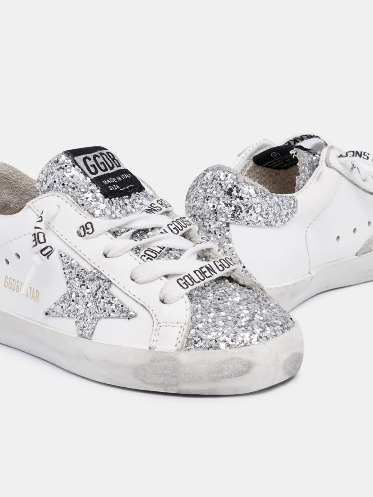 Super-Star sneakers with silver glitter tongue, star and heel tab | Golden  Goose