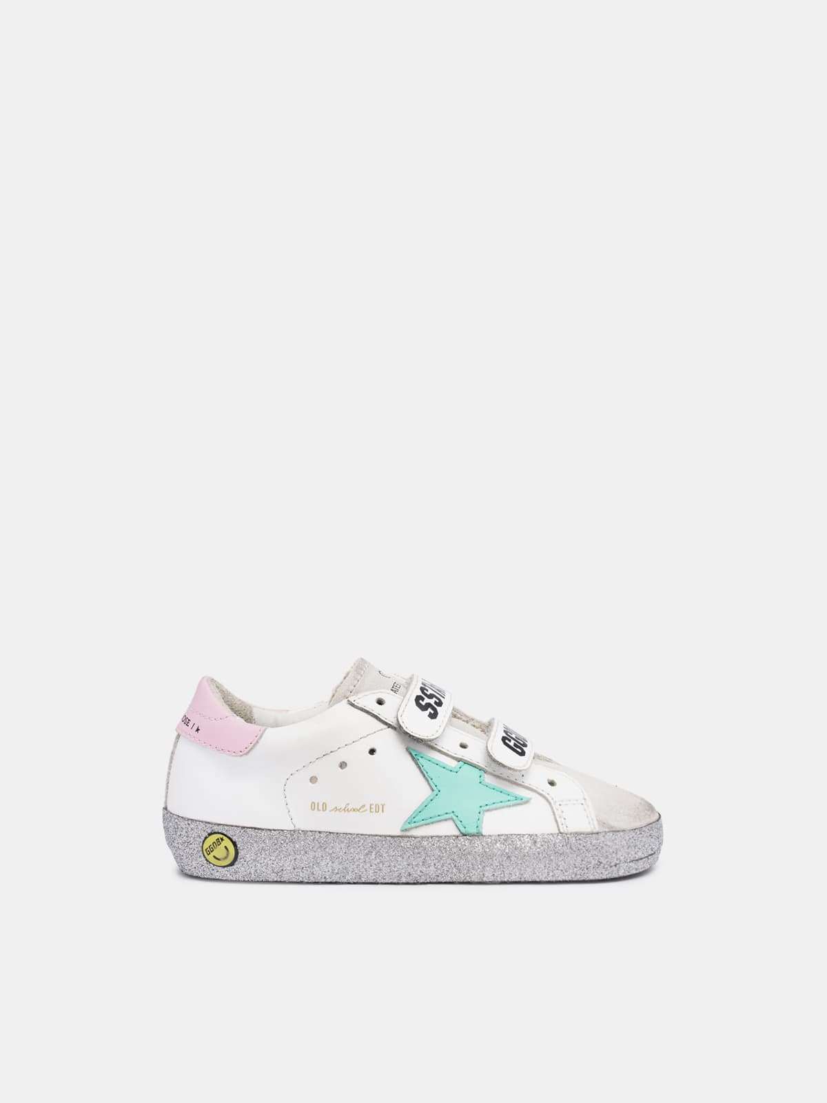 Old School sneakers with soles sprinkled with silver glitter and Biscay green star