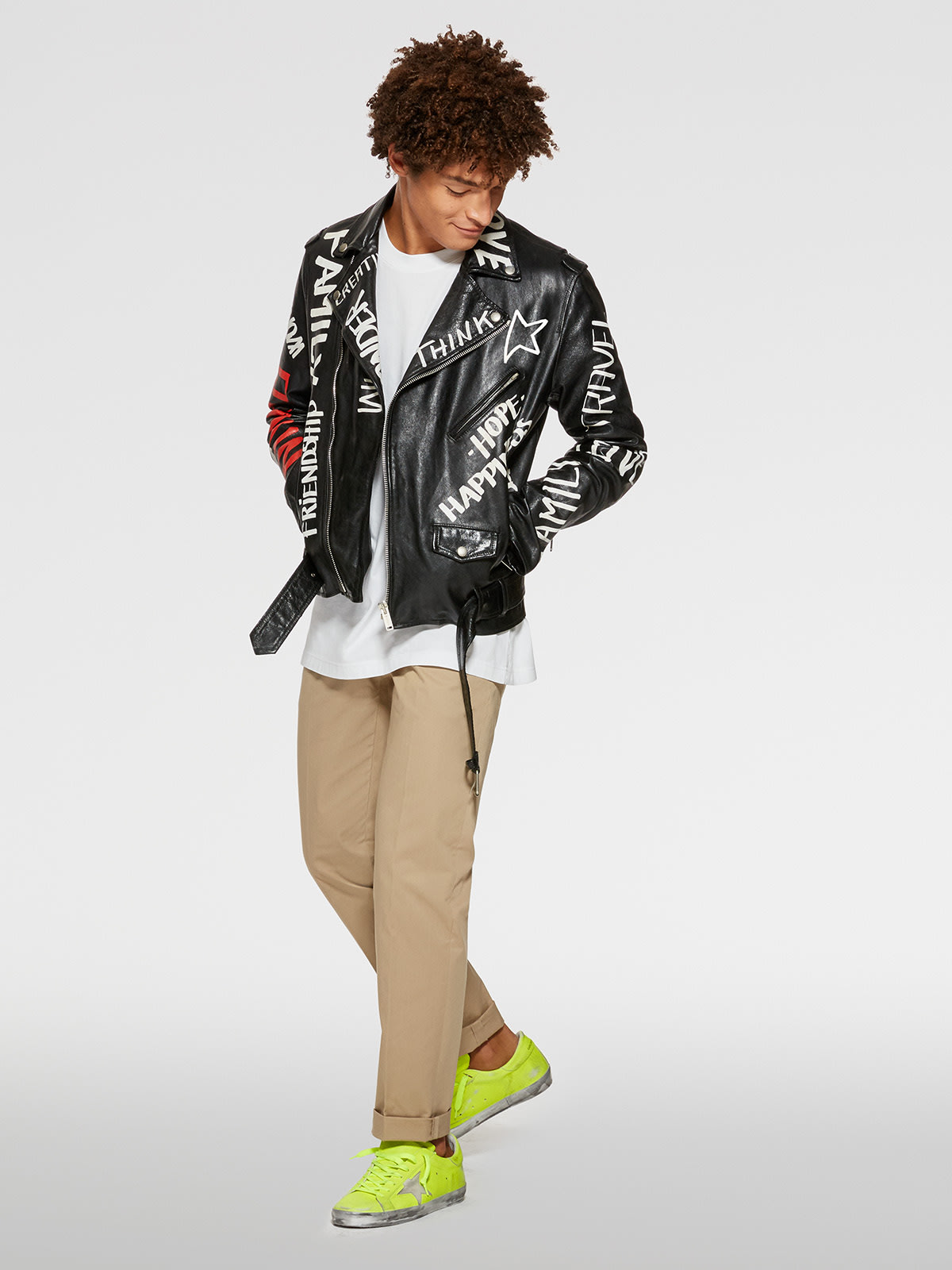 Golden Goose Word-print Leather Biker Jacket in Black for Men