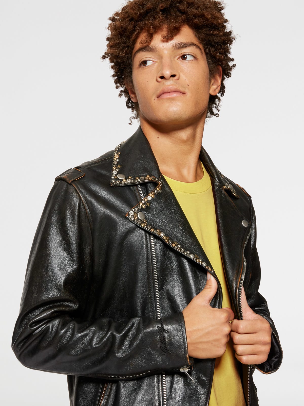 Golden leather outlet jacket