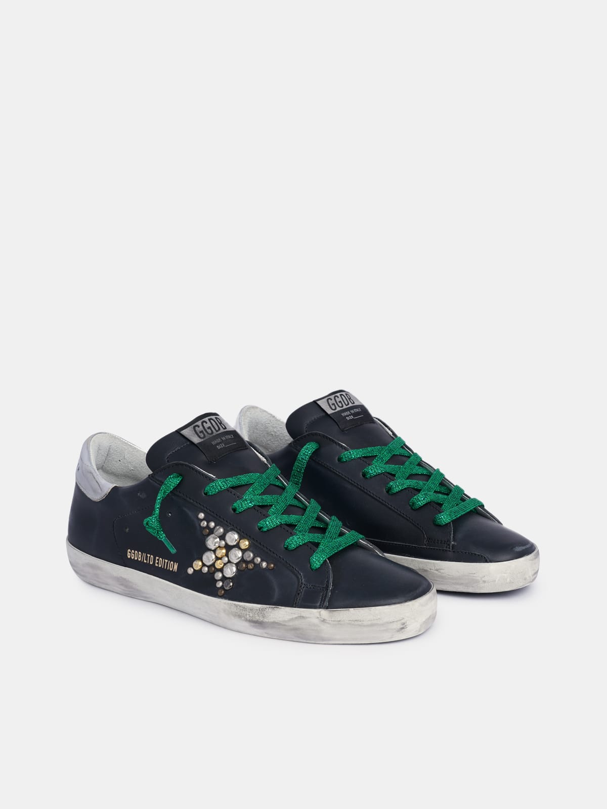Golden Goose - Super-Star sneakers in black leather with studded star in 