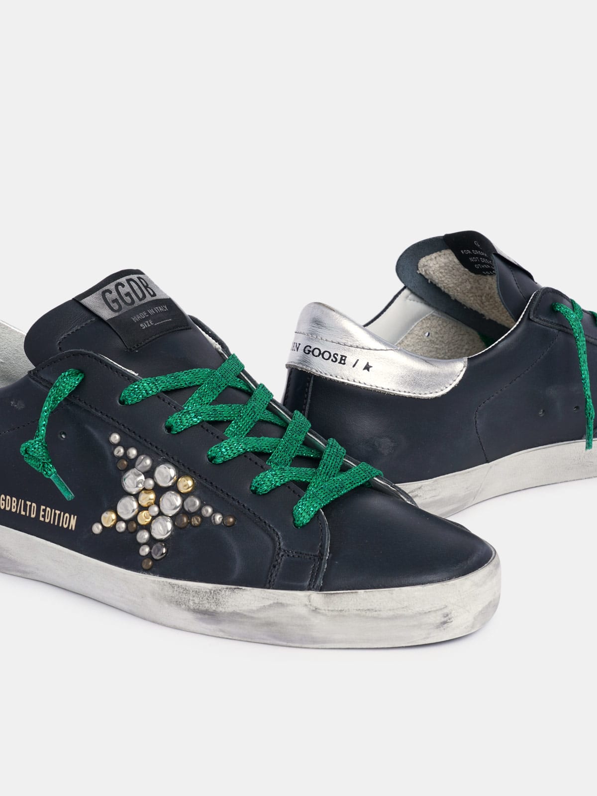 Golden Goose - Super-Star sneakers in black leather with studded star in 