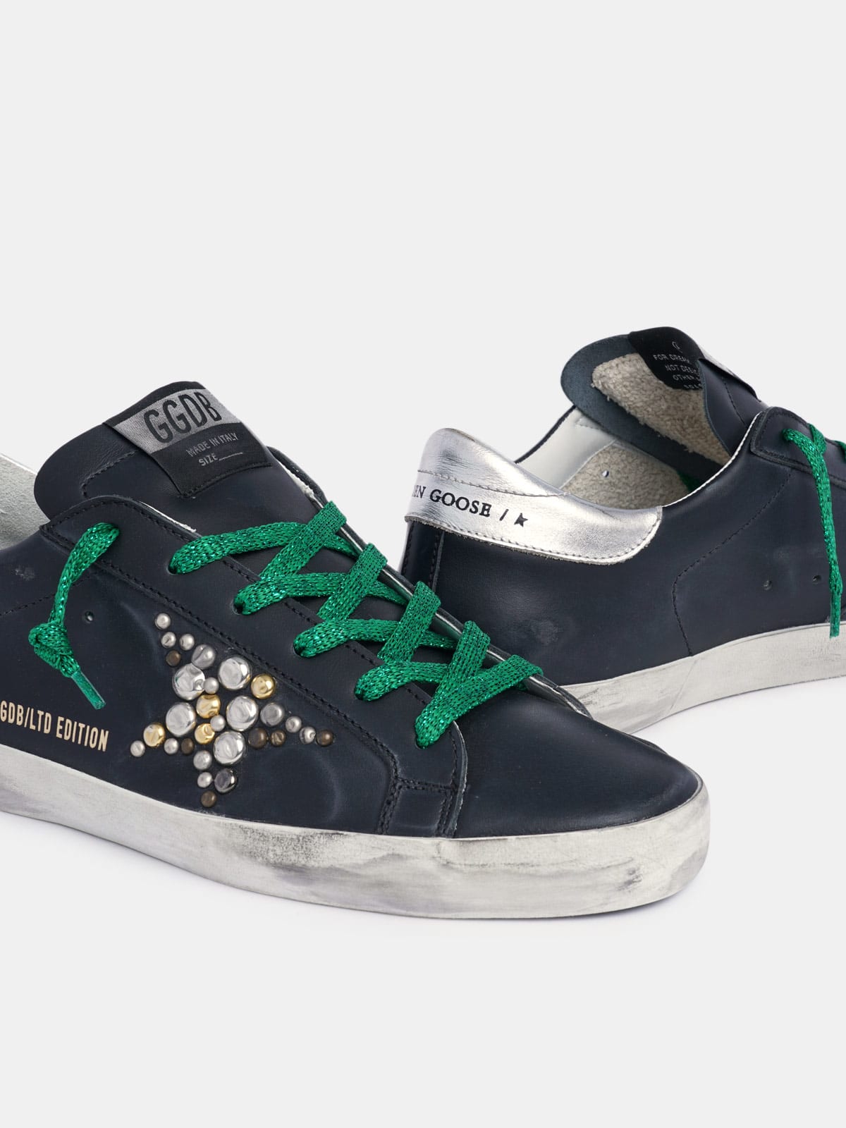 Super-Star sneakers in black leather with studded star