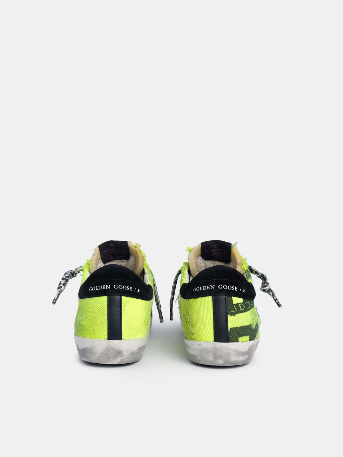 Golden Goose - Super-Star sneakers in fluorescent yellow cotton with contrasting black decorations in 