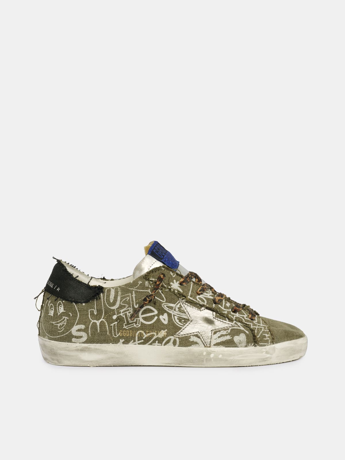 Super-Star sneakers in green cotton with contrasting white decorations |  Golden Goose