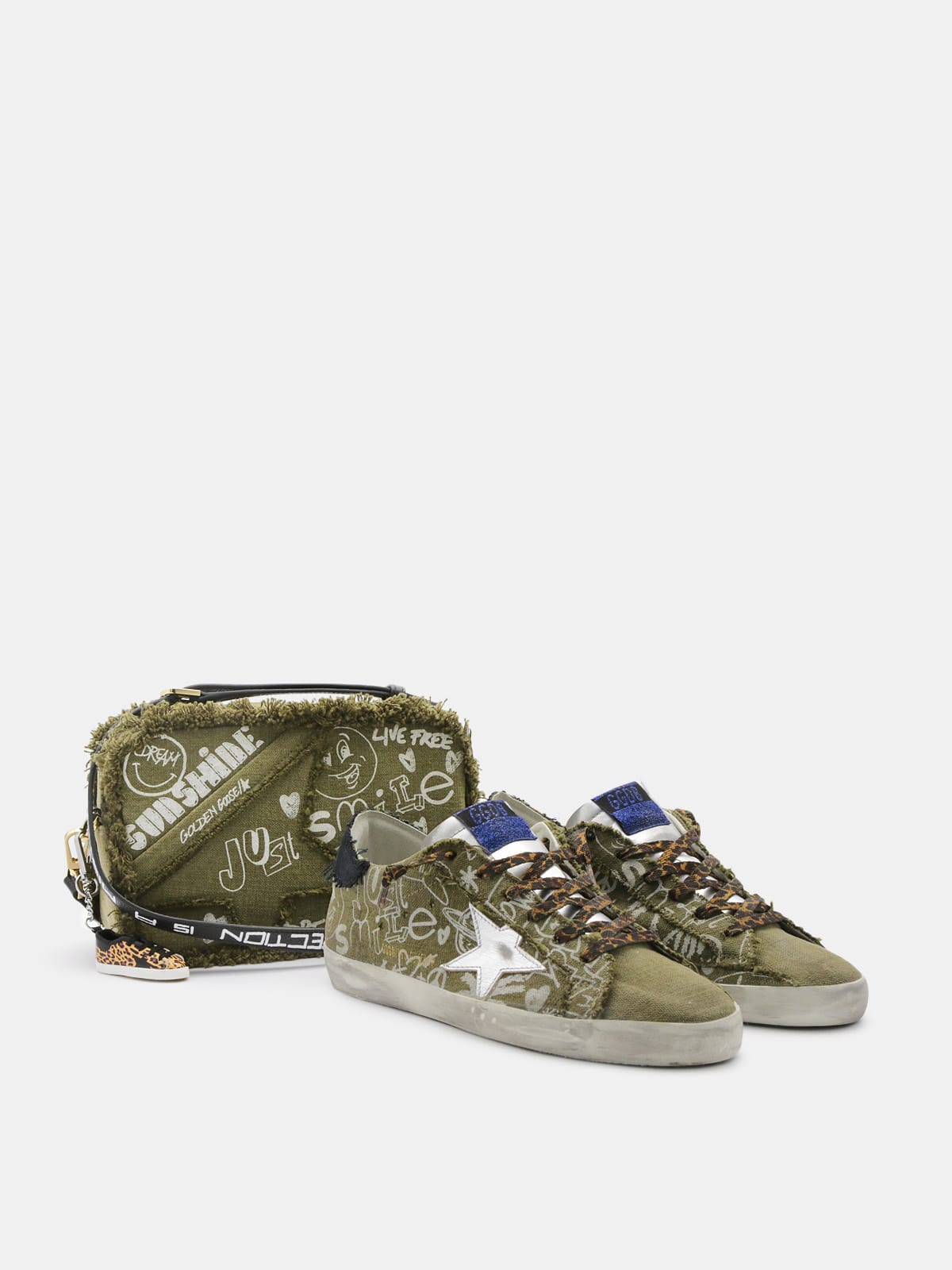 Golden Goose - Super-Star sneakers in green cotton with contrasting white decorations in 