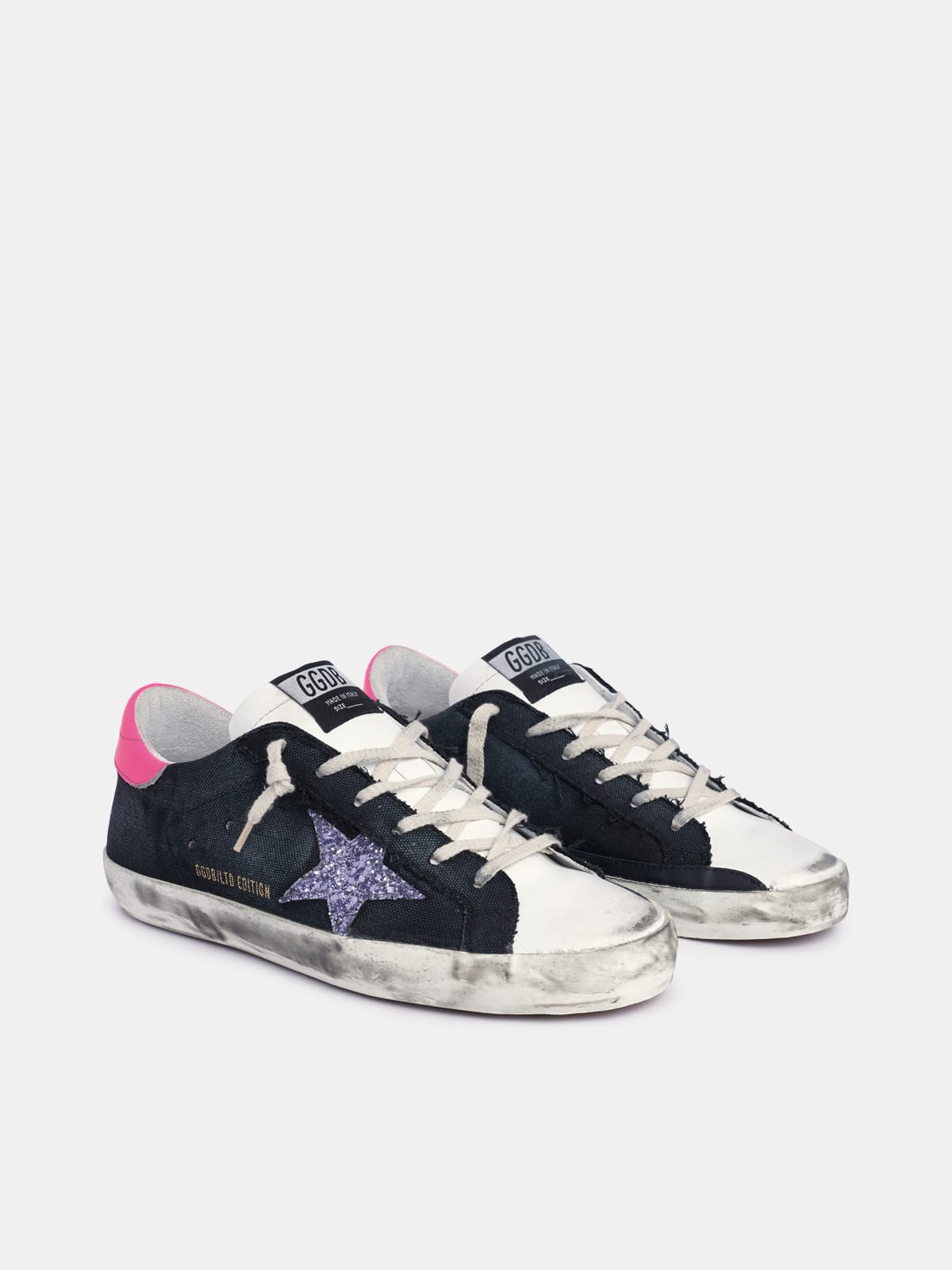 Golden Goose - Super-Star sneakers with purple glitter star and fuchsia heel tab in 