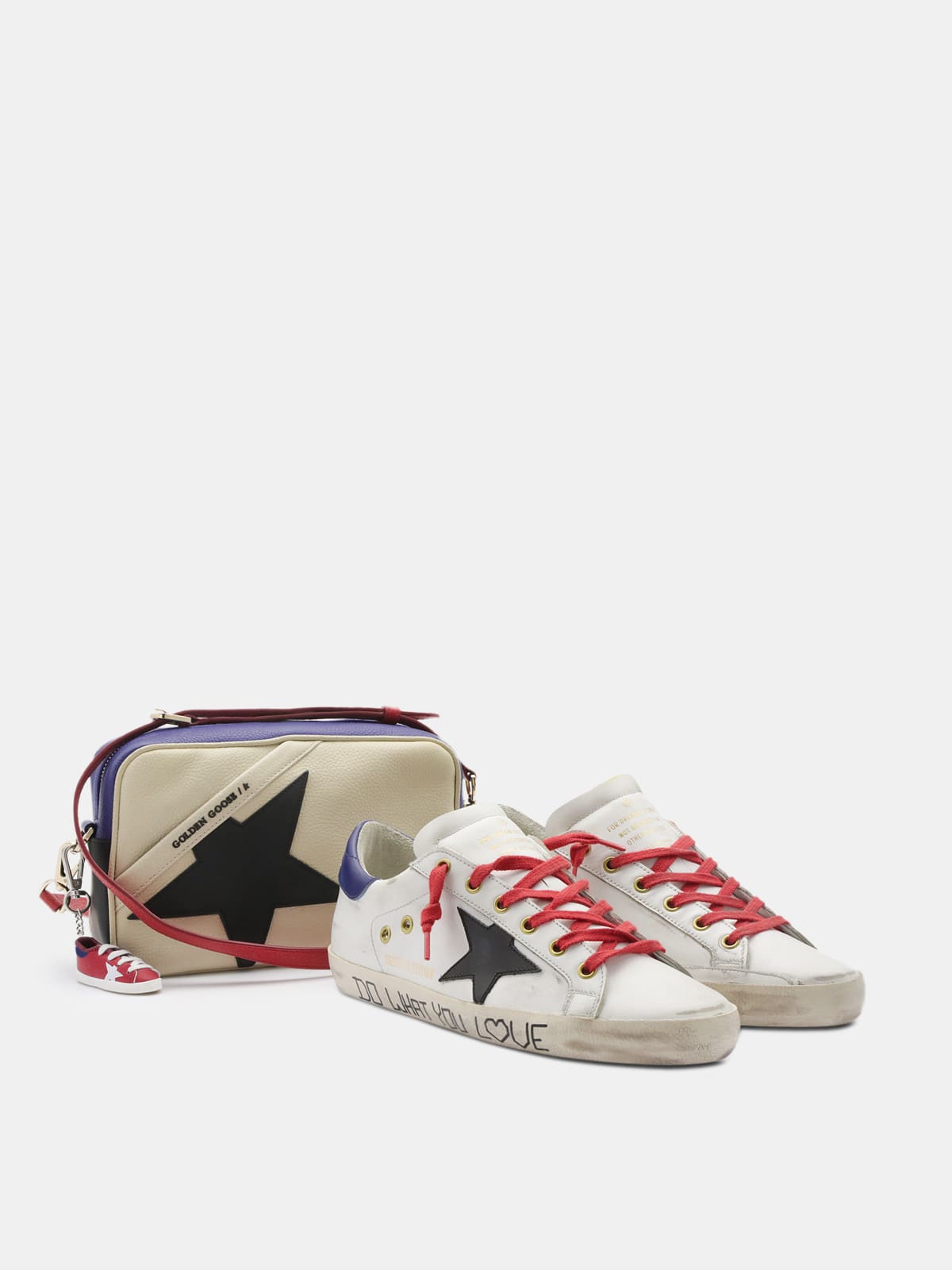 Golden Goose - Super-Star sneakers in white leather with black star and blue heel tab in 