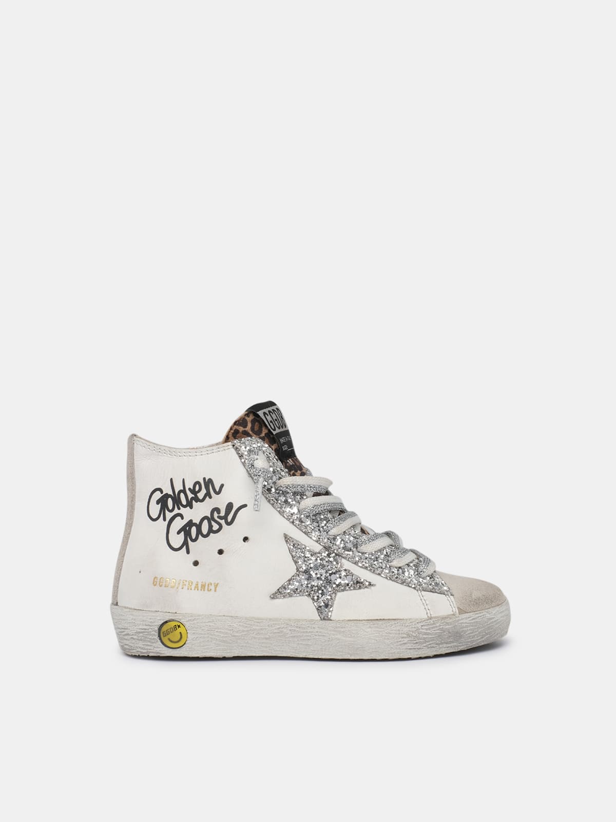 Francy sneakers with leopard-print insert and two-tone white and silver  laces | Golden Goose