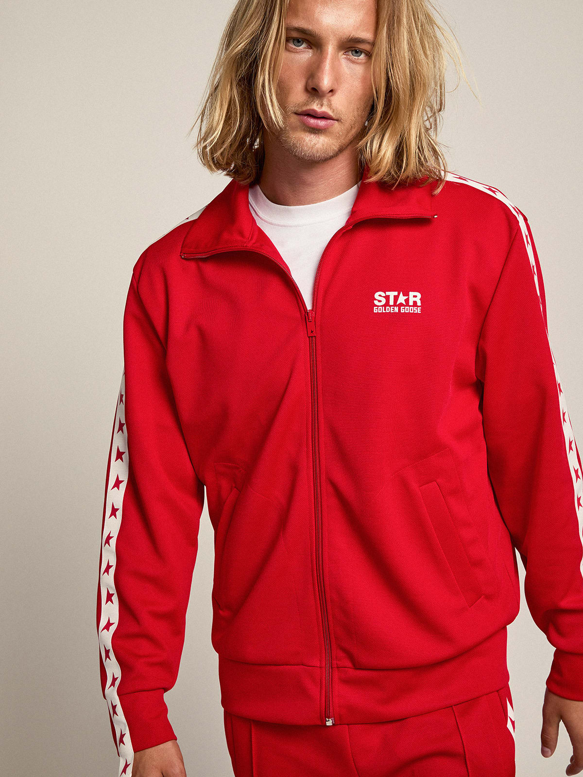 Golden Goose - Red Denis Star Collection zipped sweatshirt with red stars in 