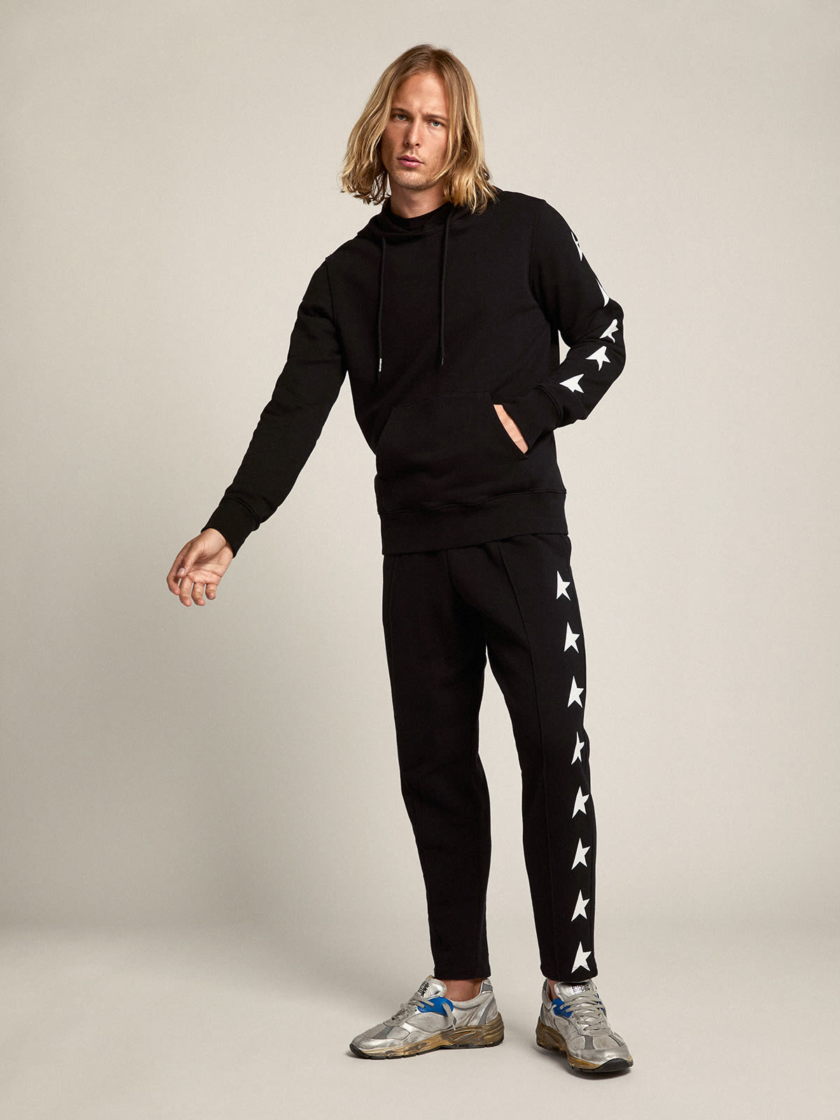 Golden Goose - Men's black joggers with white stars in 