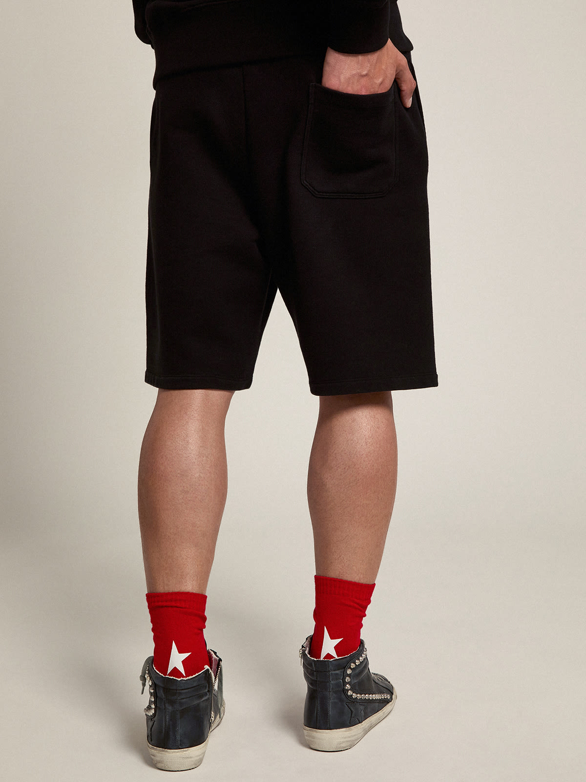 Men's black bermuda shorts with tone-on-tone star | Golden Goose