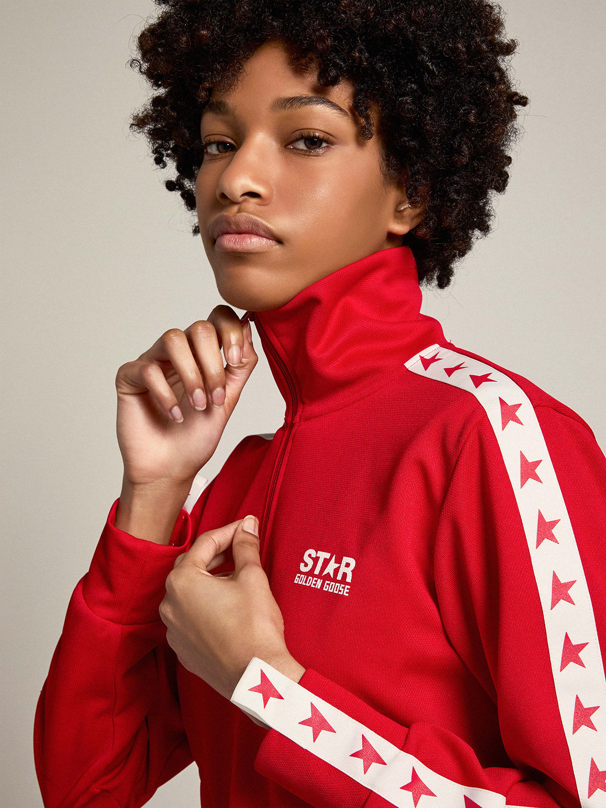 Red Denise Star Collection zipped sweatshirt with red stars | Golden Goose