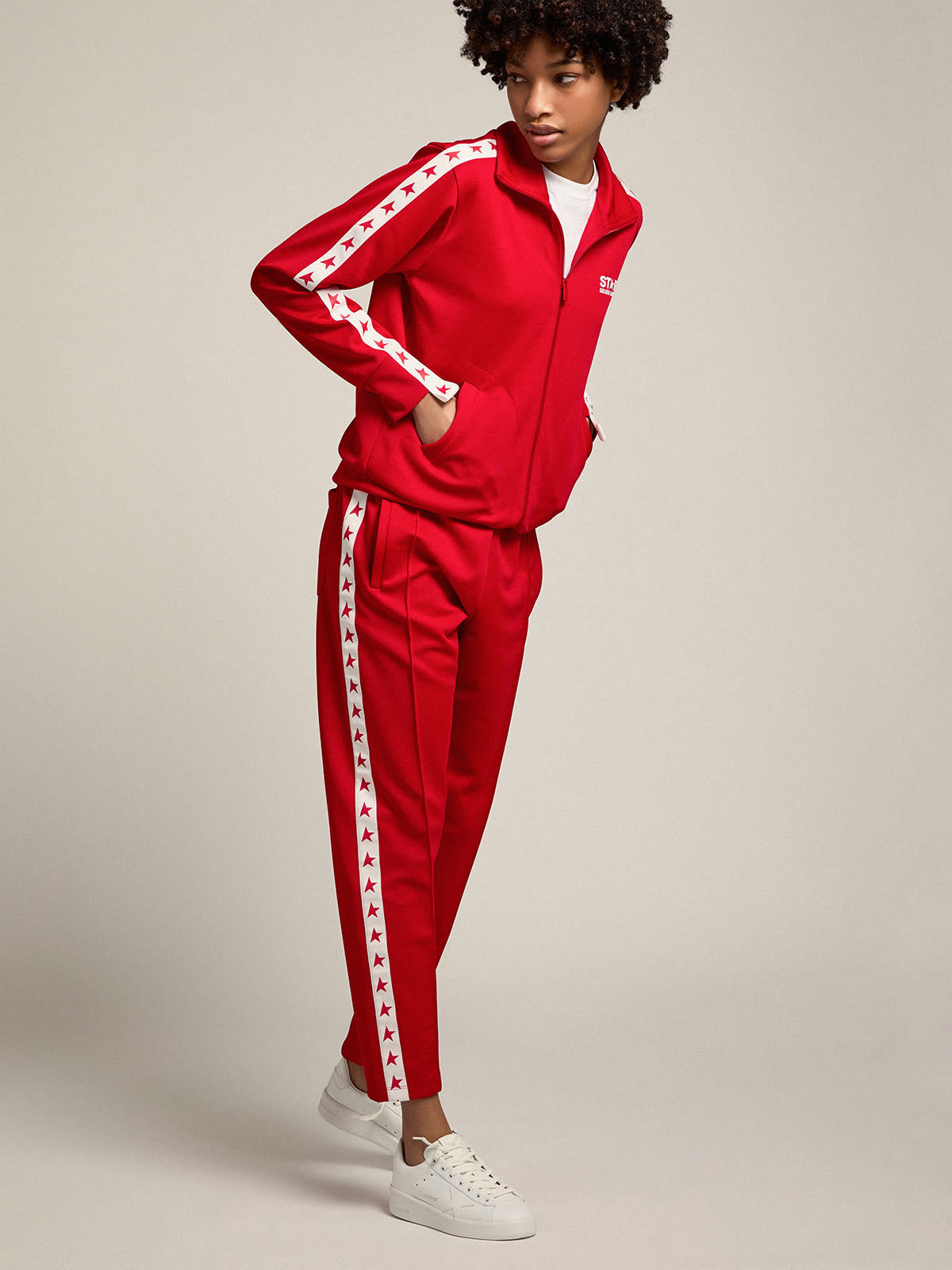 Golden Goose - Women’s red zipped sweatshirt with contrasting red stars in 