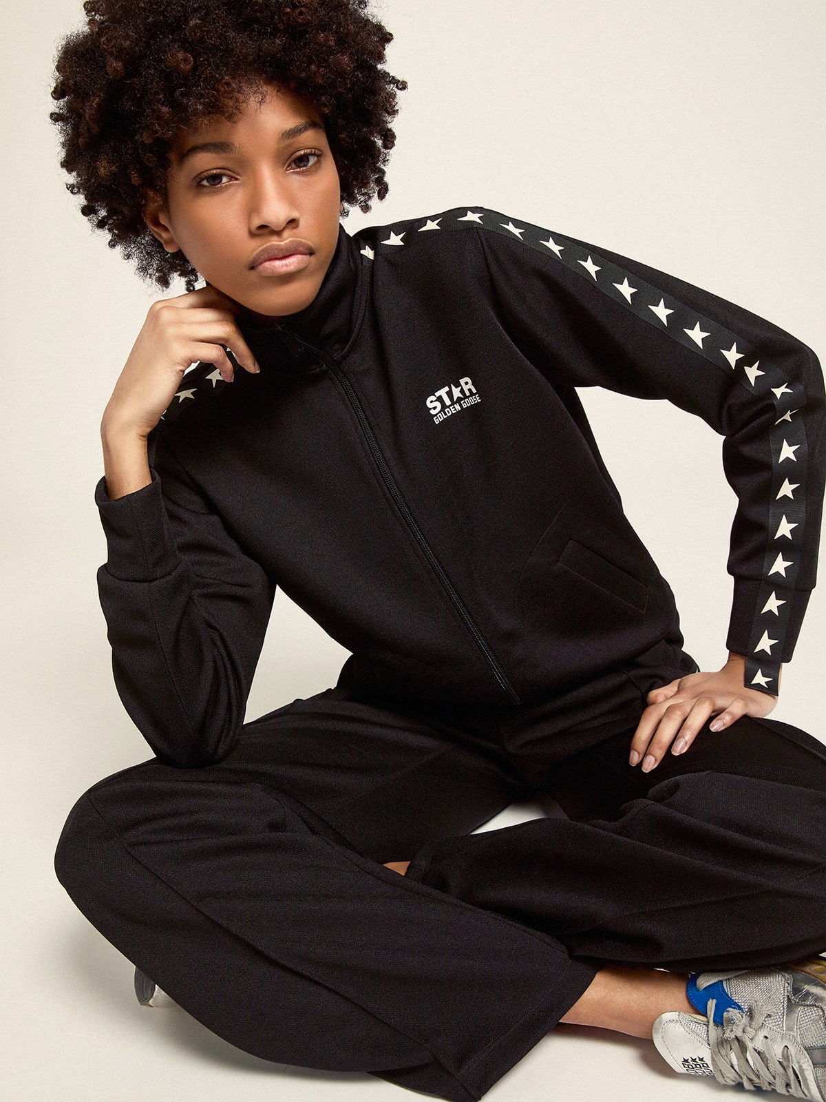 Golden Goose - Women’s black zipped sweatshirt with white stars  in 