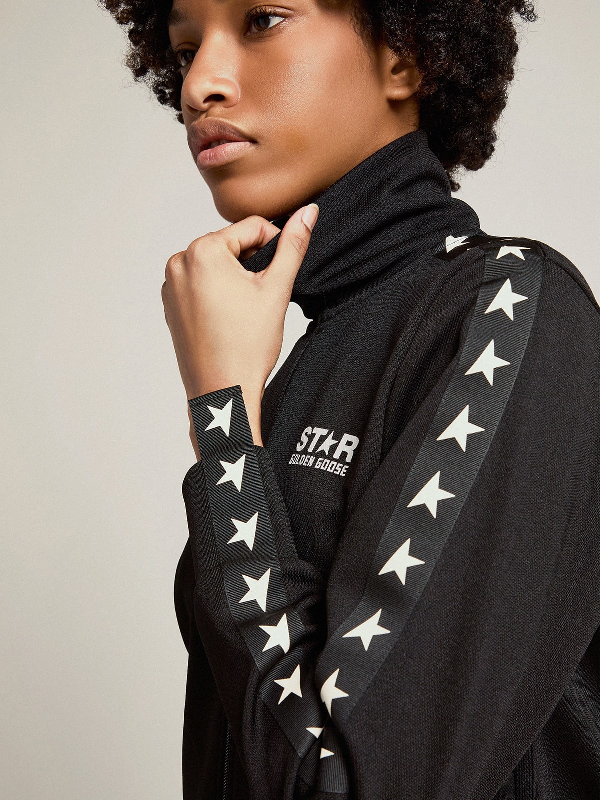 Golden Goose - Women’s black zipped sweatshirt with contrasting white stars in 