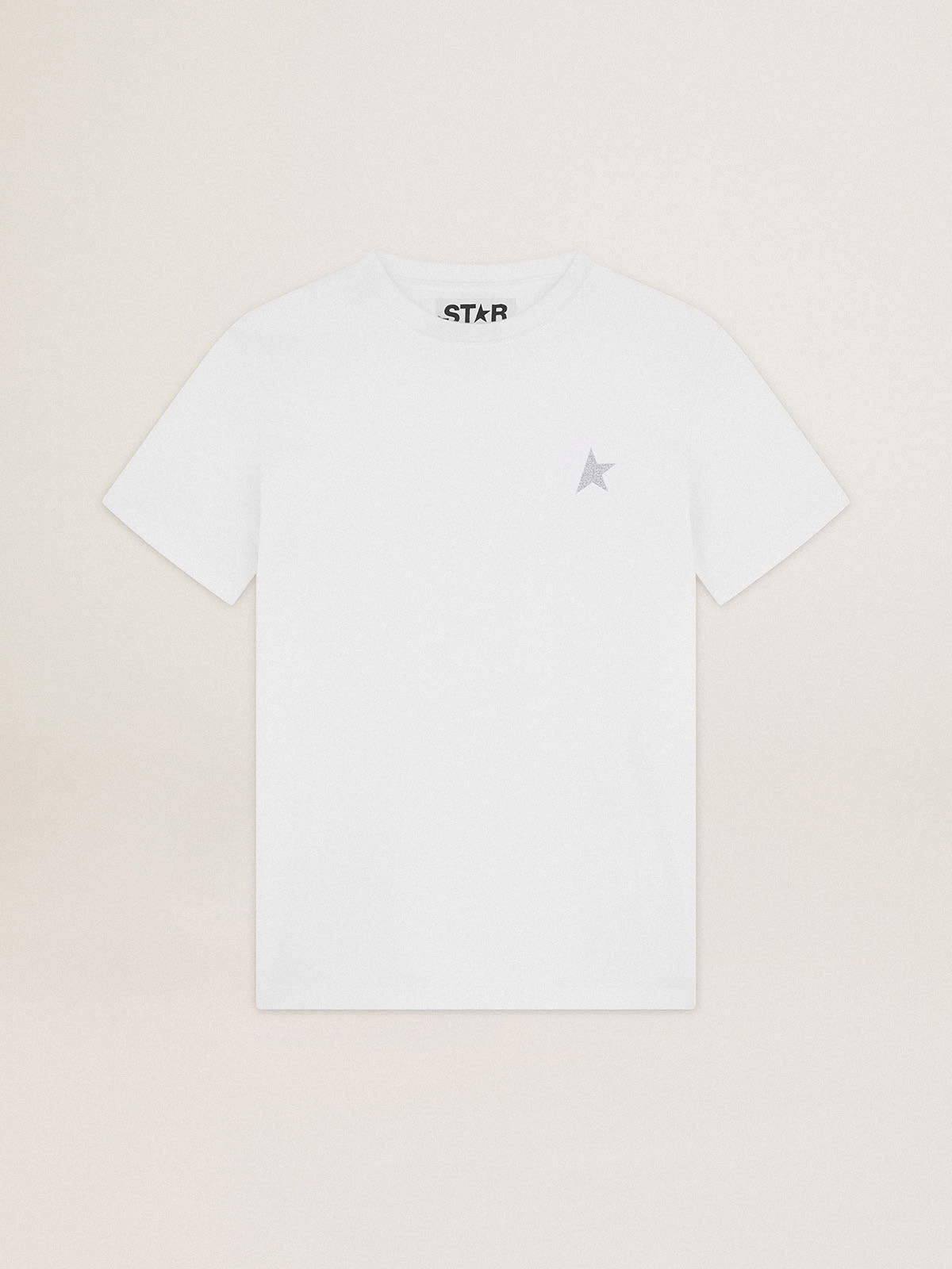 Tシャツ（ホワイト） レディース フロント：グリッタースター（シルバー）