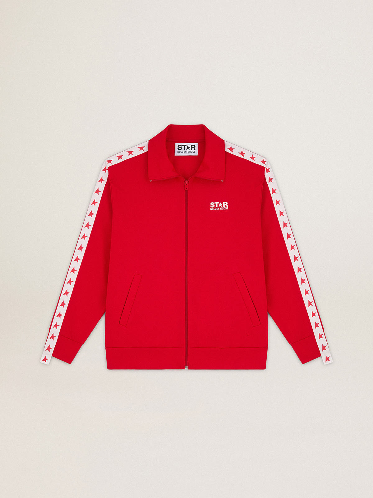 Golden Goose - Men’s red zipped sweatshirt with contrasting red stars in 