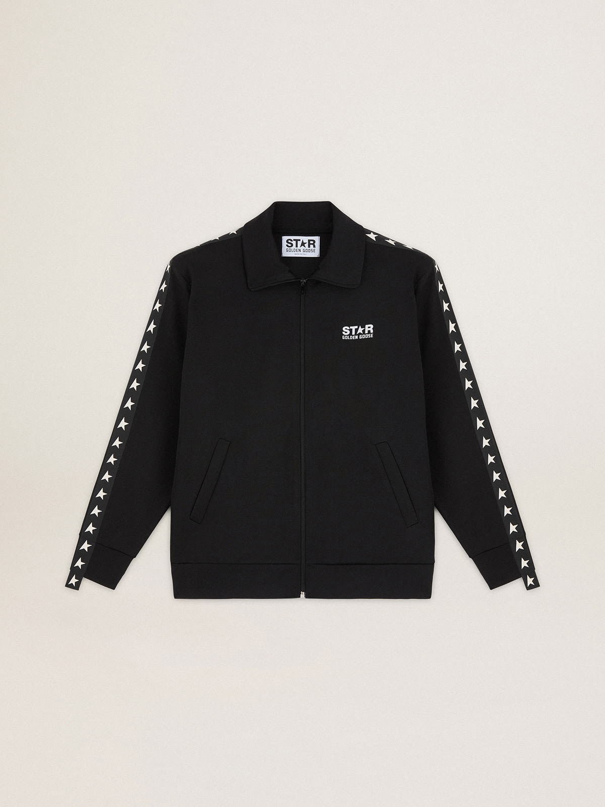 Golden Goose - Men’s black zipped sweatshirt with contrasting white stars in 