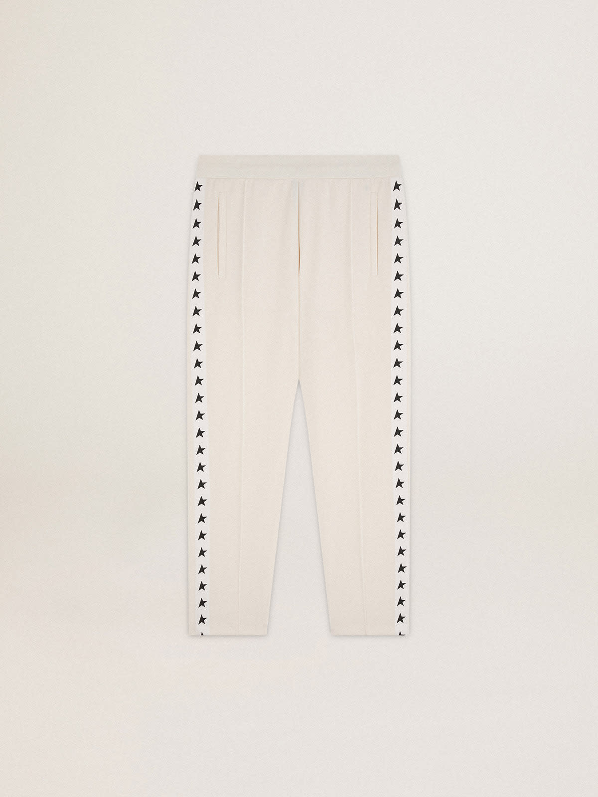 Pantalón jogger de hombre en color blanco con estrellas negras en los lados  | Golden Goose