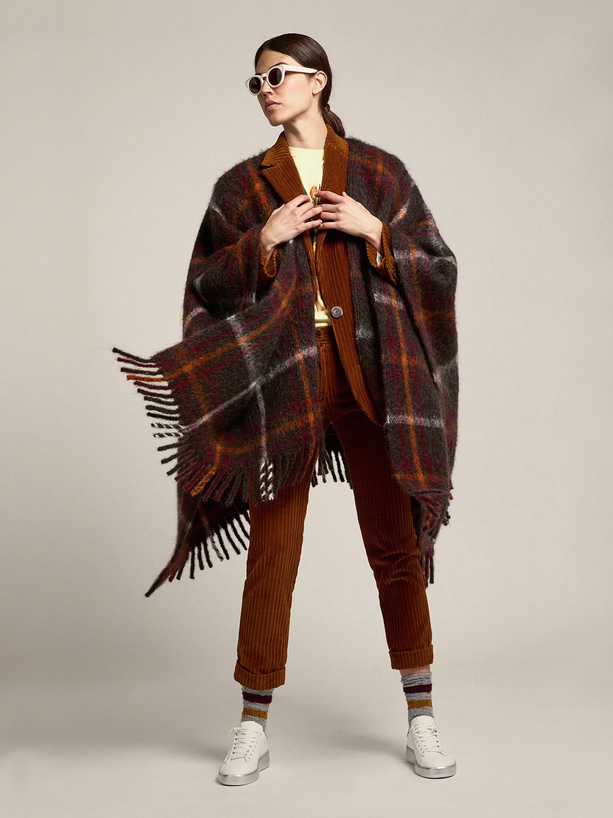 Golden Goose - Journey Collection Davie poncho in check pattern brushed wool in 