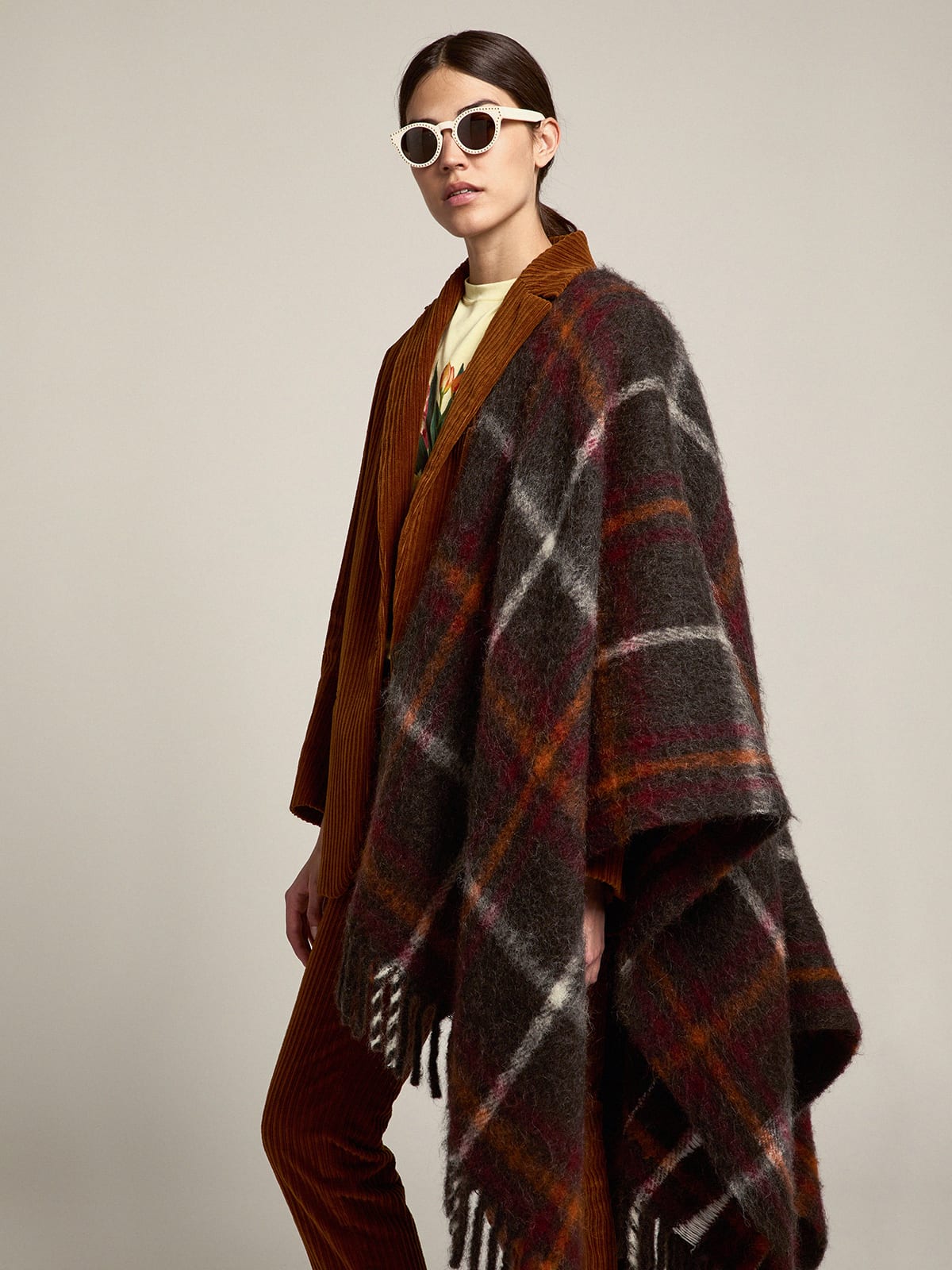 Golden Goose - Journey Collection Davie poncho in check pattern brushed wool in 