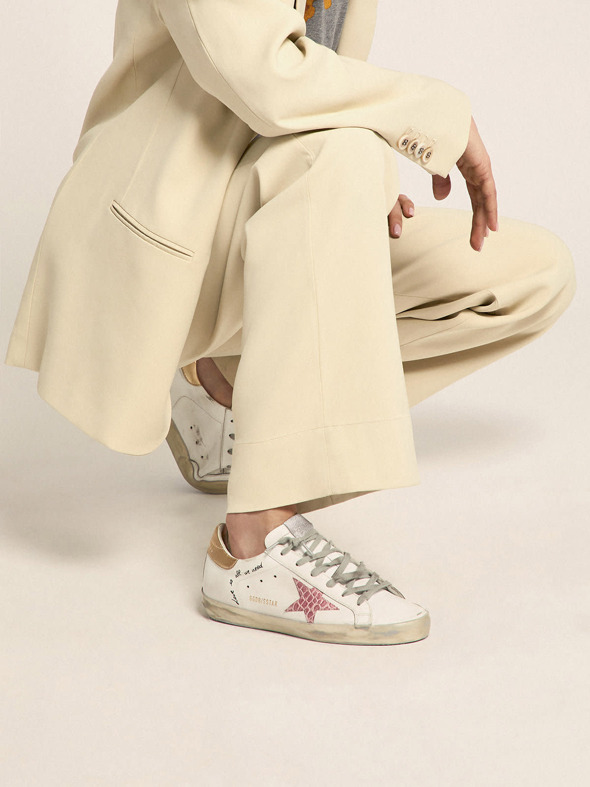 Super-Star sneakers with handwritten lettering and crocodile-print leather  stars | Golden Goose