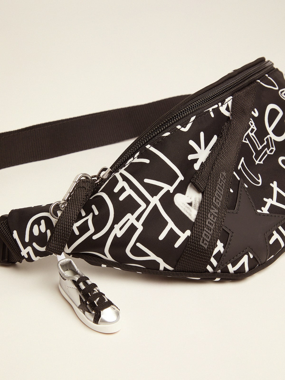 Golden Goose - Journey belt bag in black nylon with contrasting white decorations in 