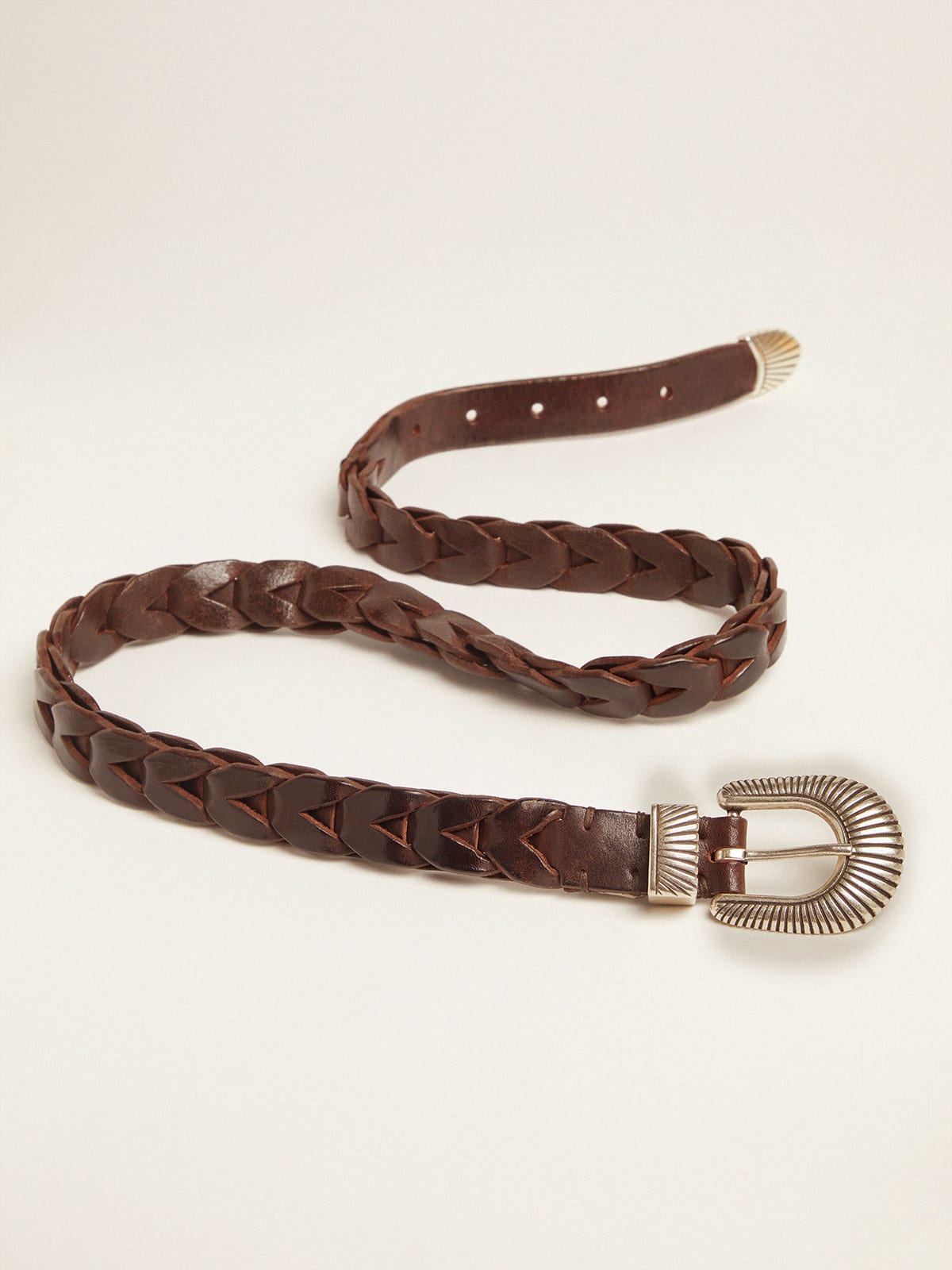 Brown Juno belt in braided leather | Golden Goose