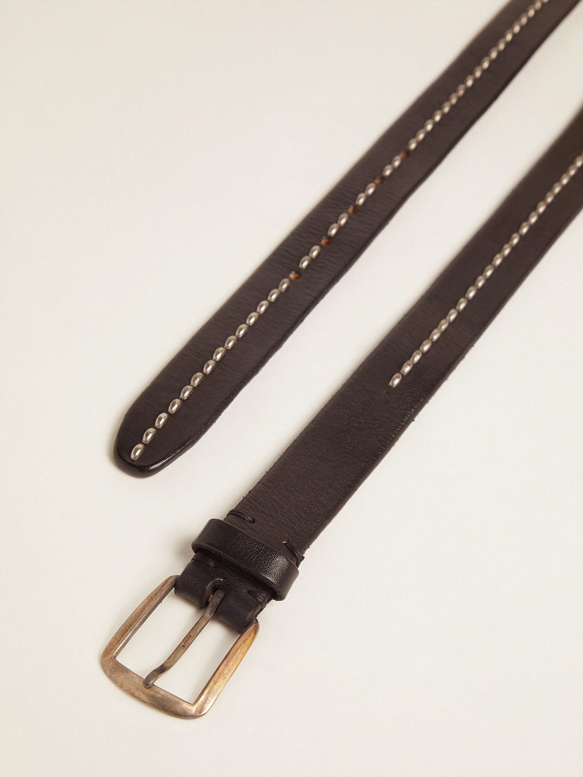 Black Rosario belt in washed leather with studs | Golden Goose