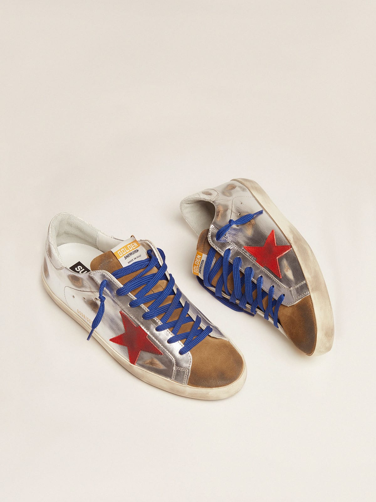 Golden Goose - Super-Star sneakers in laminated leather and suede with red star in 