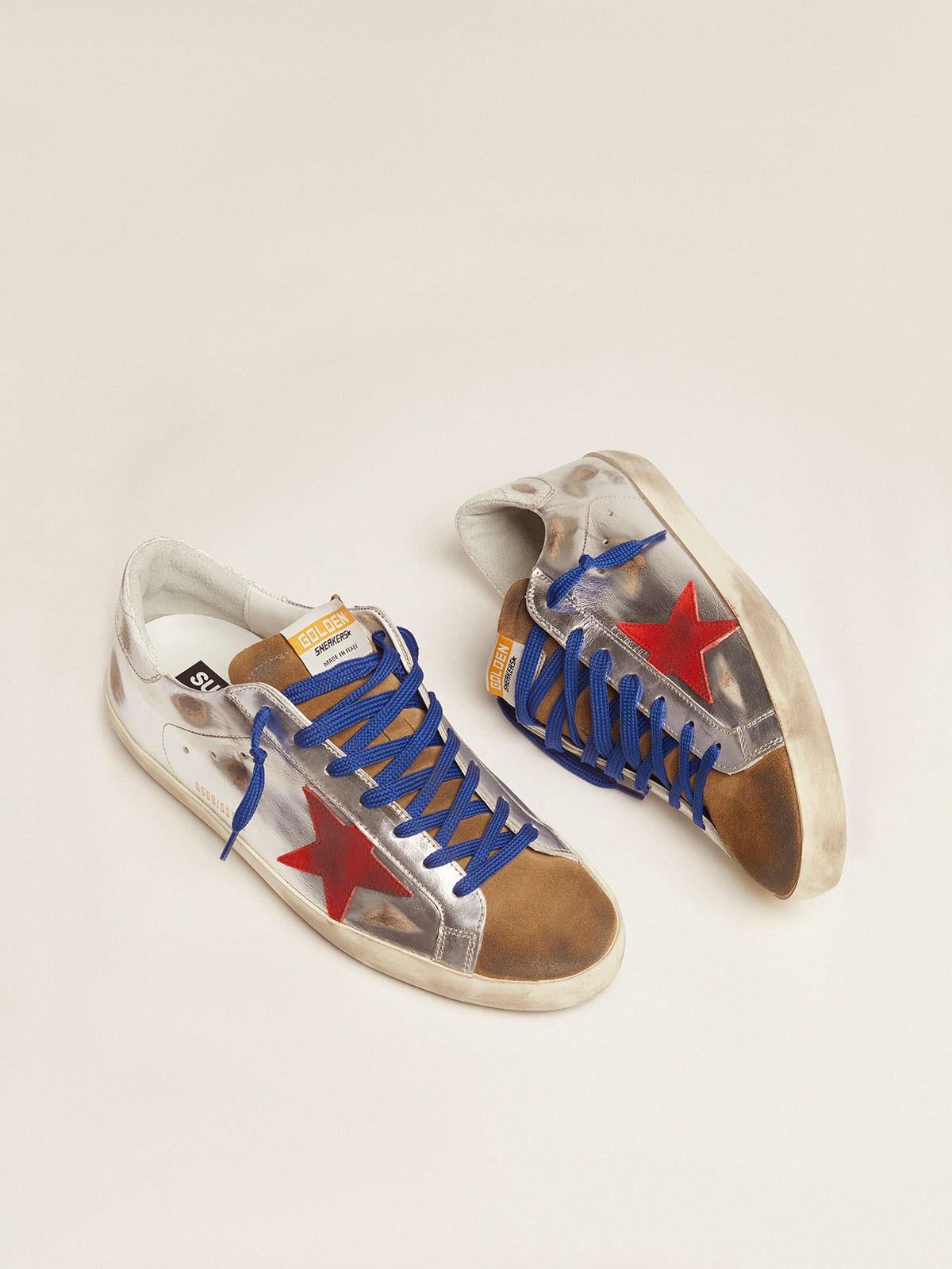 Super-Star sneakers in laminated leather and suede with red star | Golden  Goose