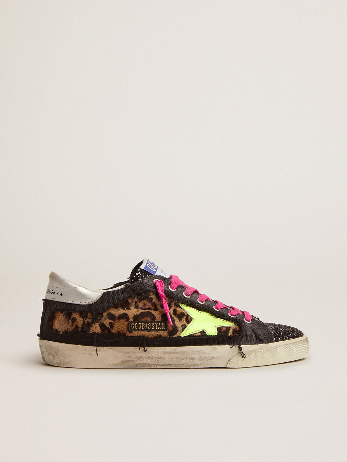 Sneaker Super Star in cavallino leopardato e canvas nero