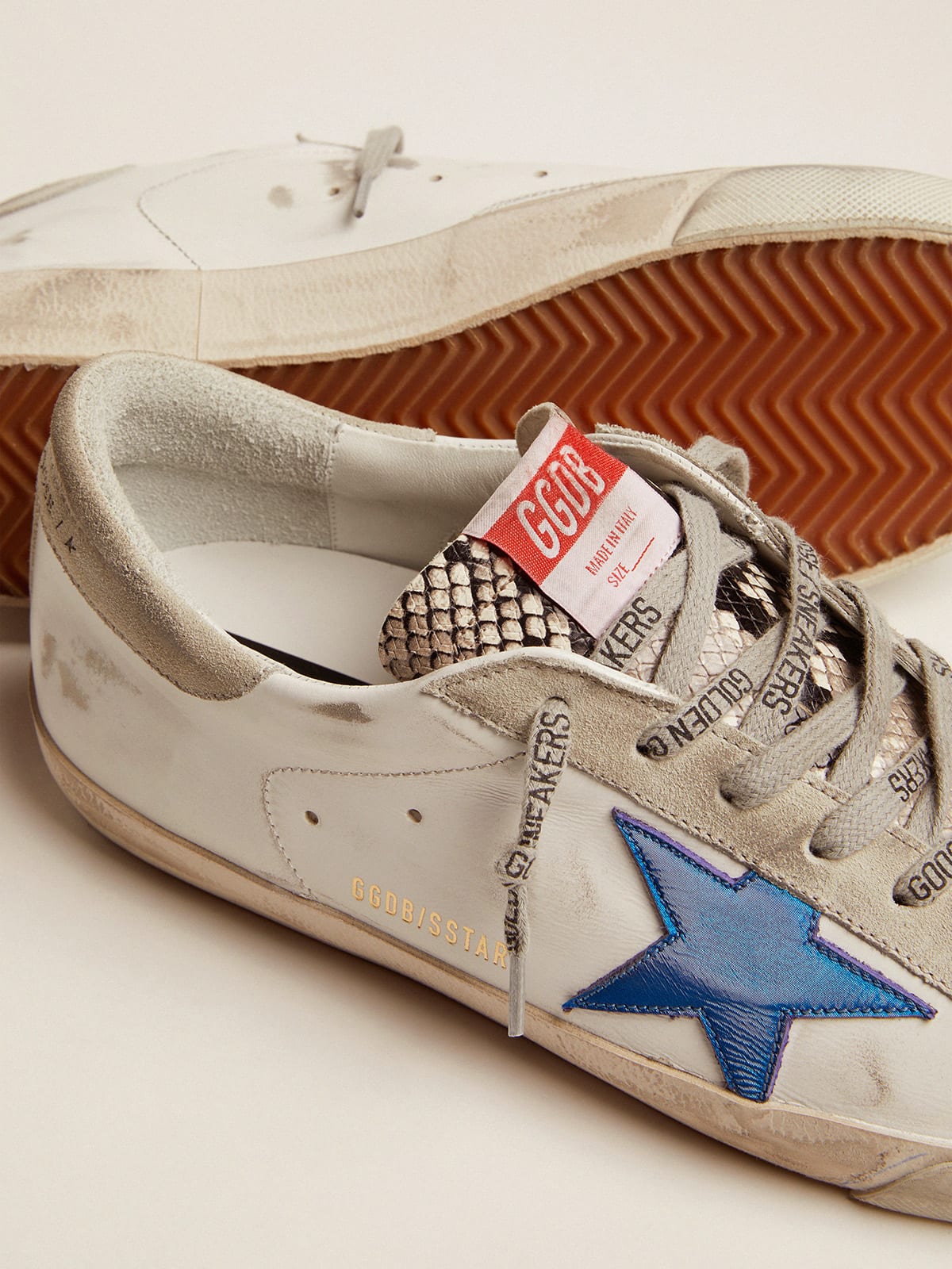 Super-Star sneakers with snake-print leather inserts and blue star | Golden  Goose