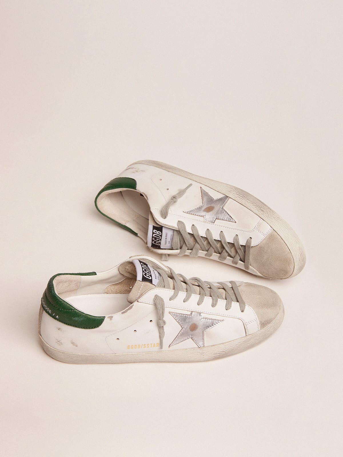 Super-Star sneakers with green leather heel tab and silver star | Golden  Goose