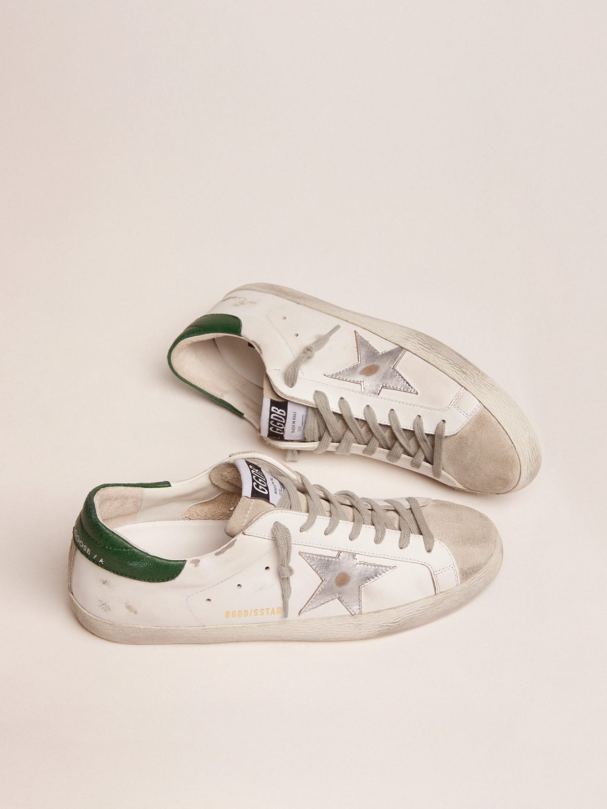 Super-Star sneakers with green leather heel tab and silver star