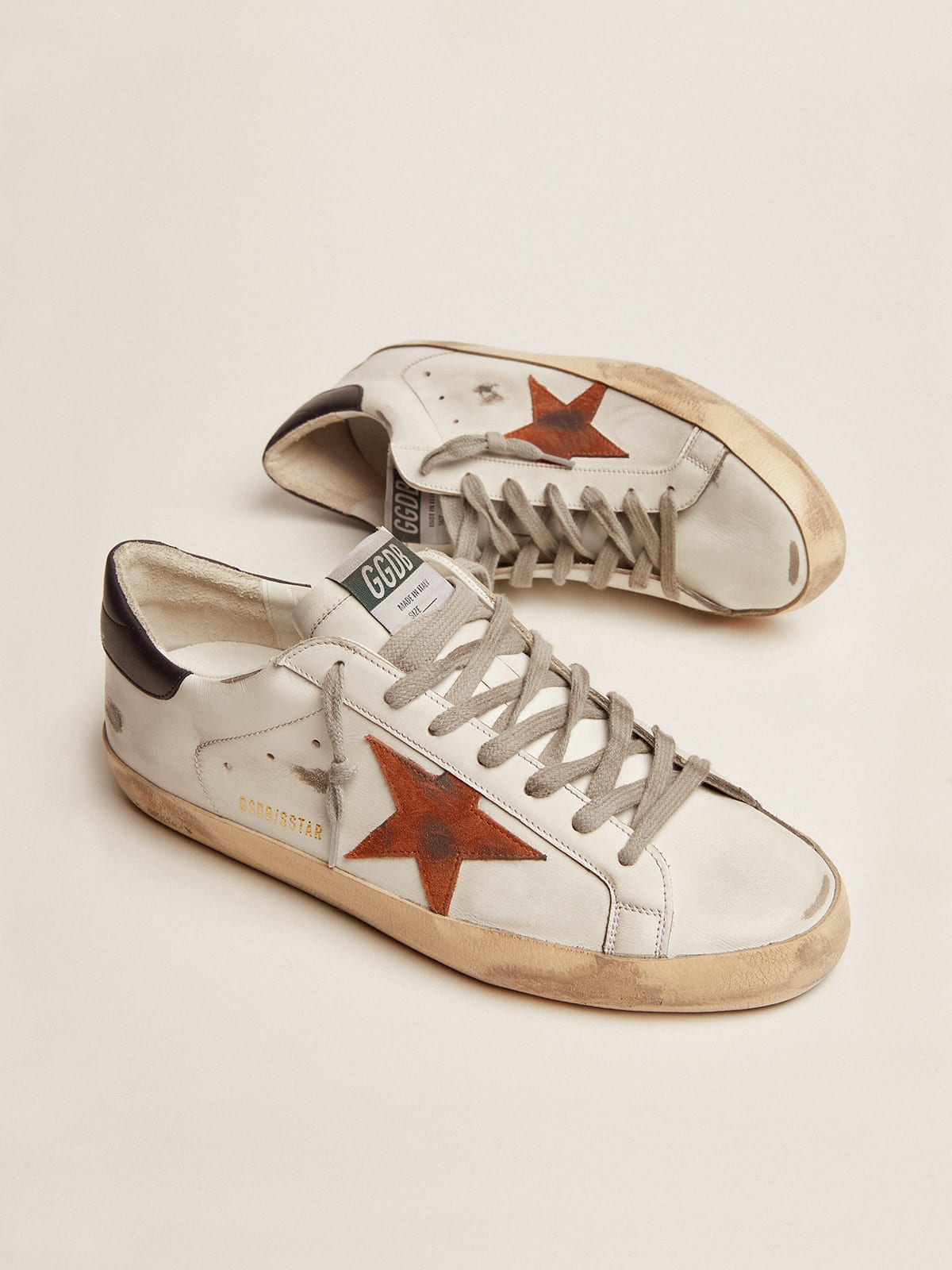 Golden Goose - Super-Star with orange suede star and dark blue leather heel tab in 