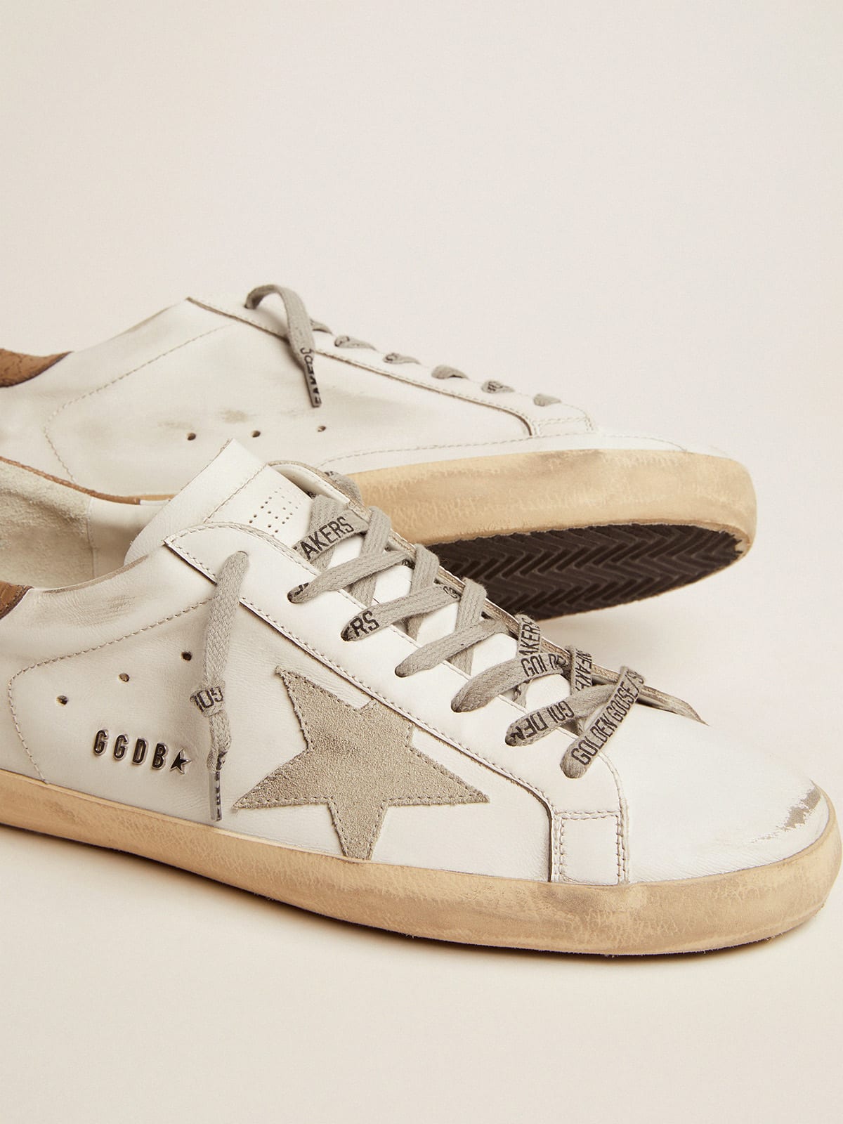 Super-Star sneakers with khaki-colored crackled leather heel tab | Golden  Goose