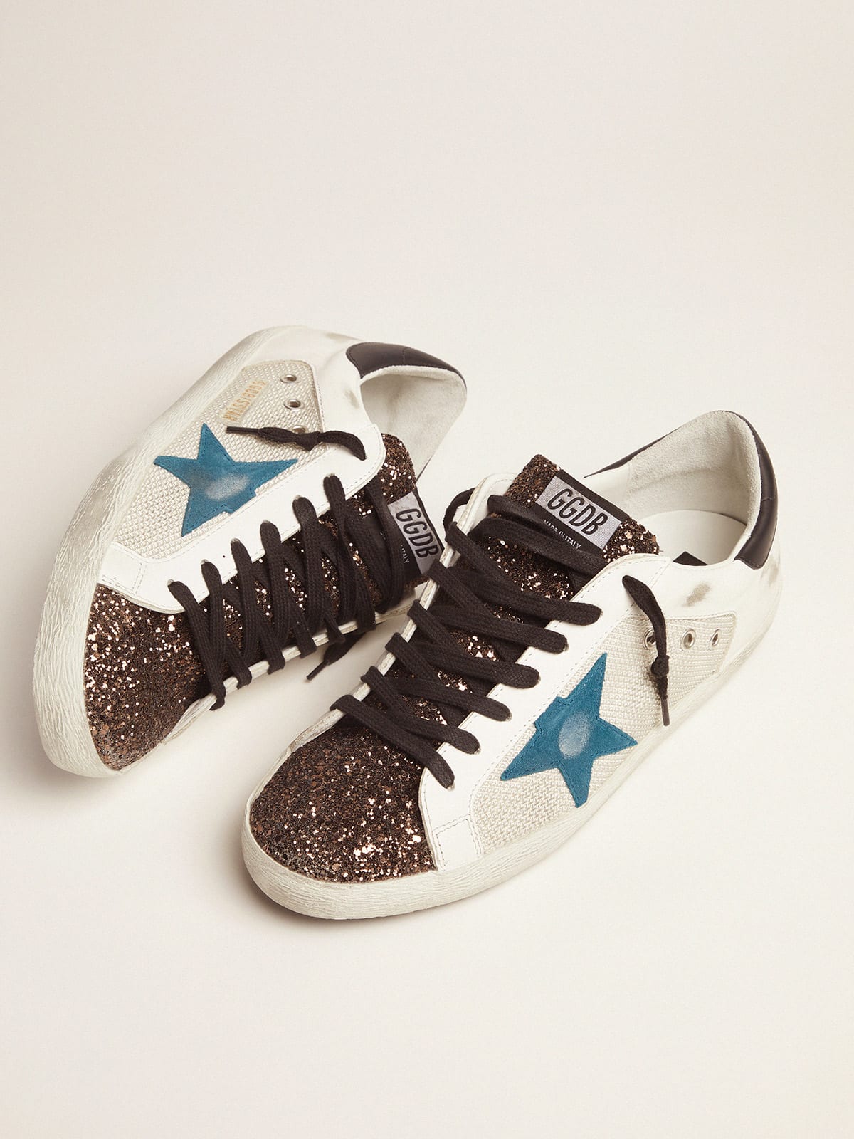 Super-Star sneakers with glitter insert and blue storm suede star | Golden  Goose