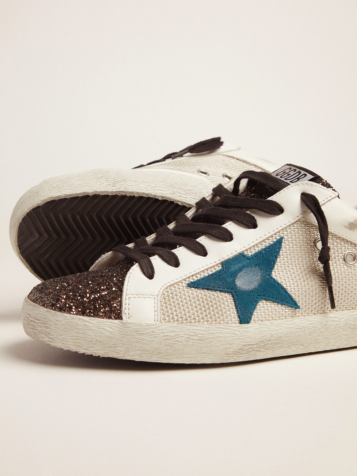 Golden Goose - Super-Star sneakers with glitter insert and blue storm suede star in 