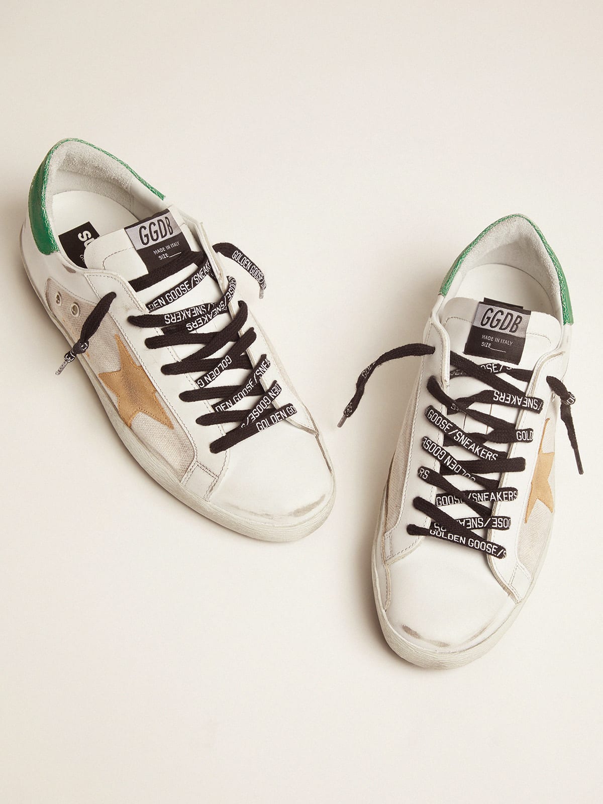 Super-Star sneakers with green crackle-effect heel tab | Golden Goose