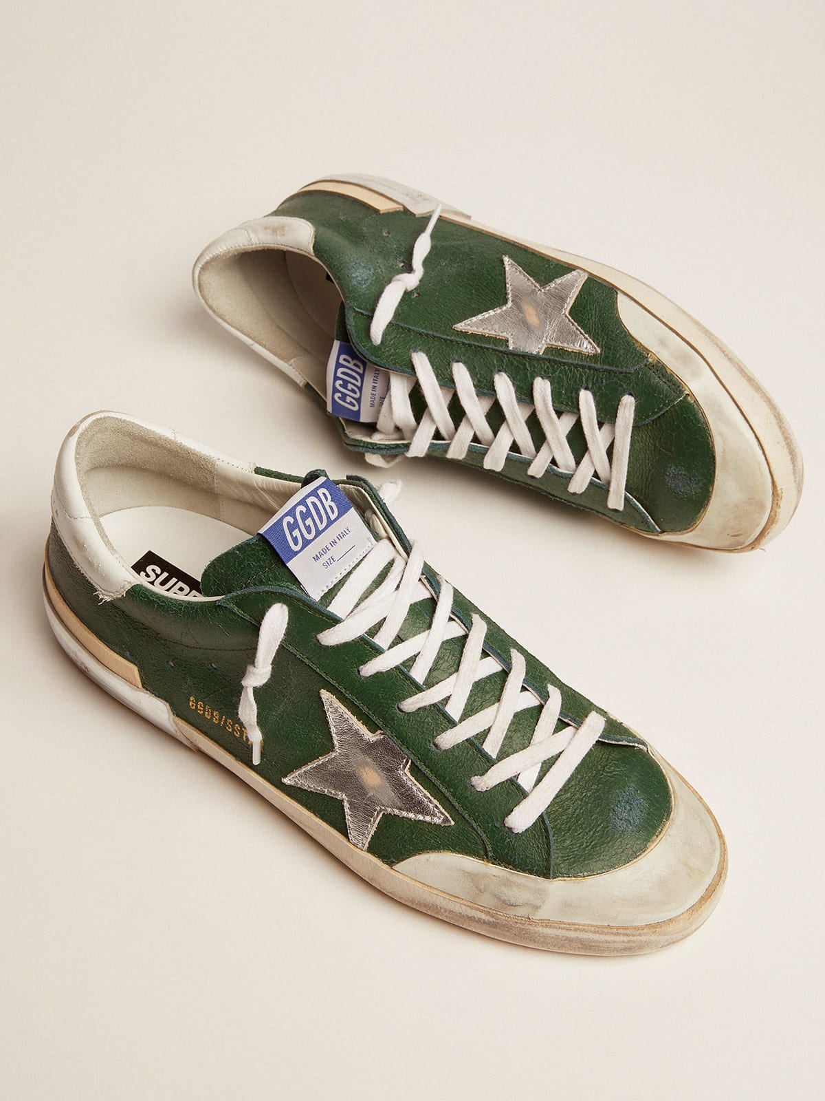Golden Goose - Sneakers Super-Star en cuir vert avec multibande de renfort in 