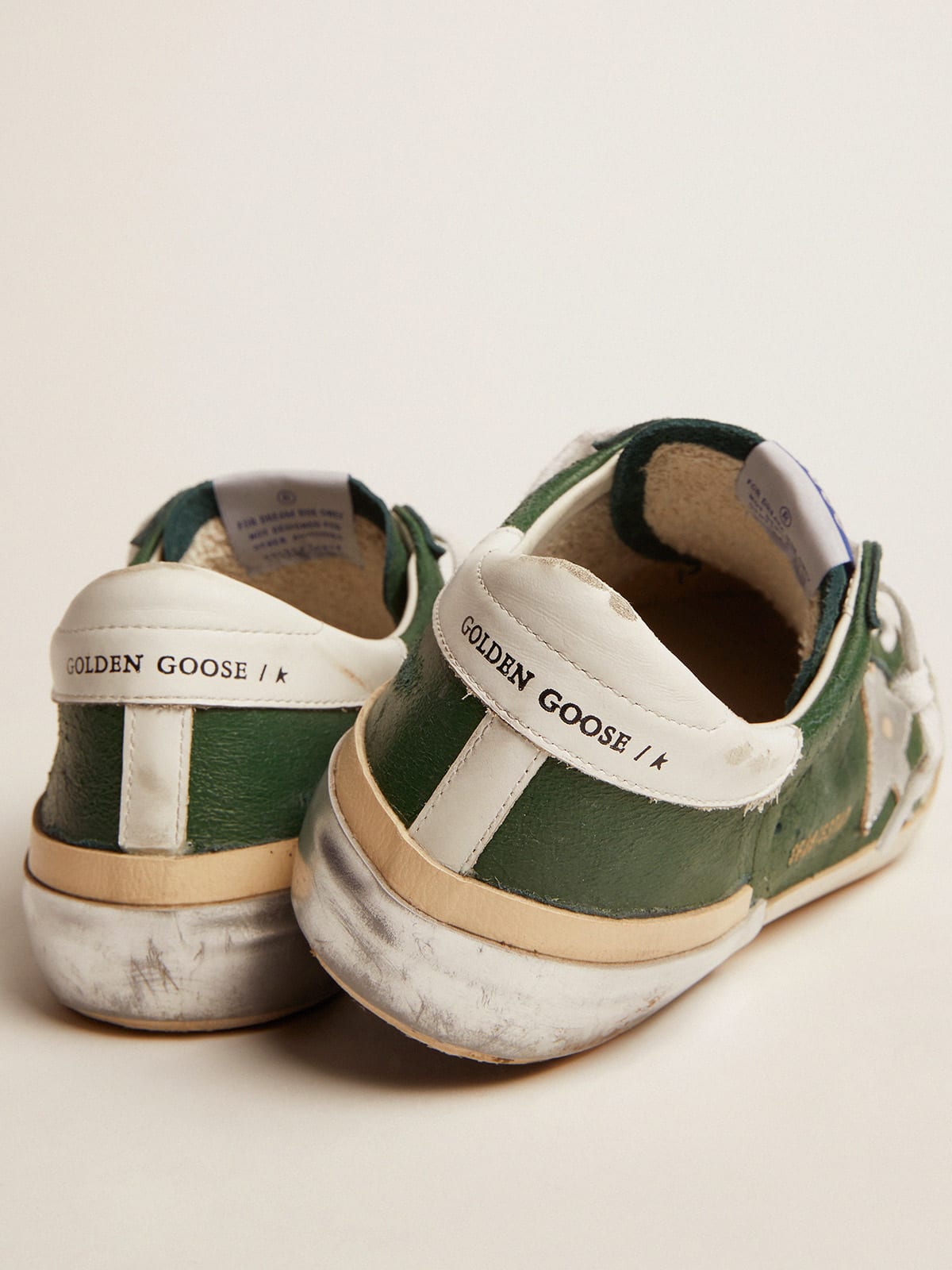 Super-Star sneakers in green leather and multi-foxing | Golden Goose