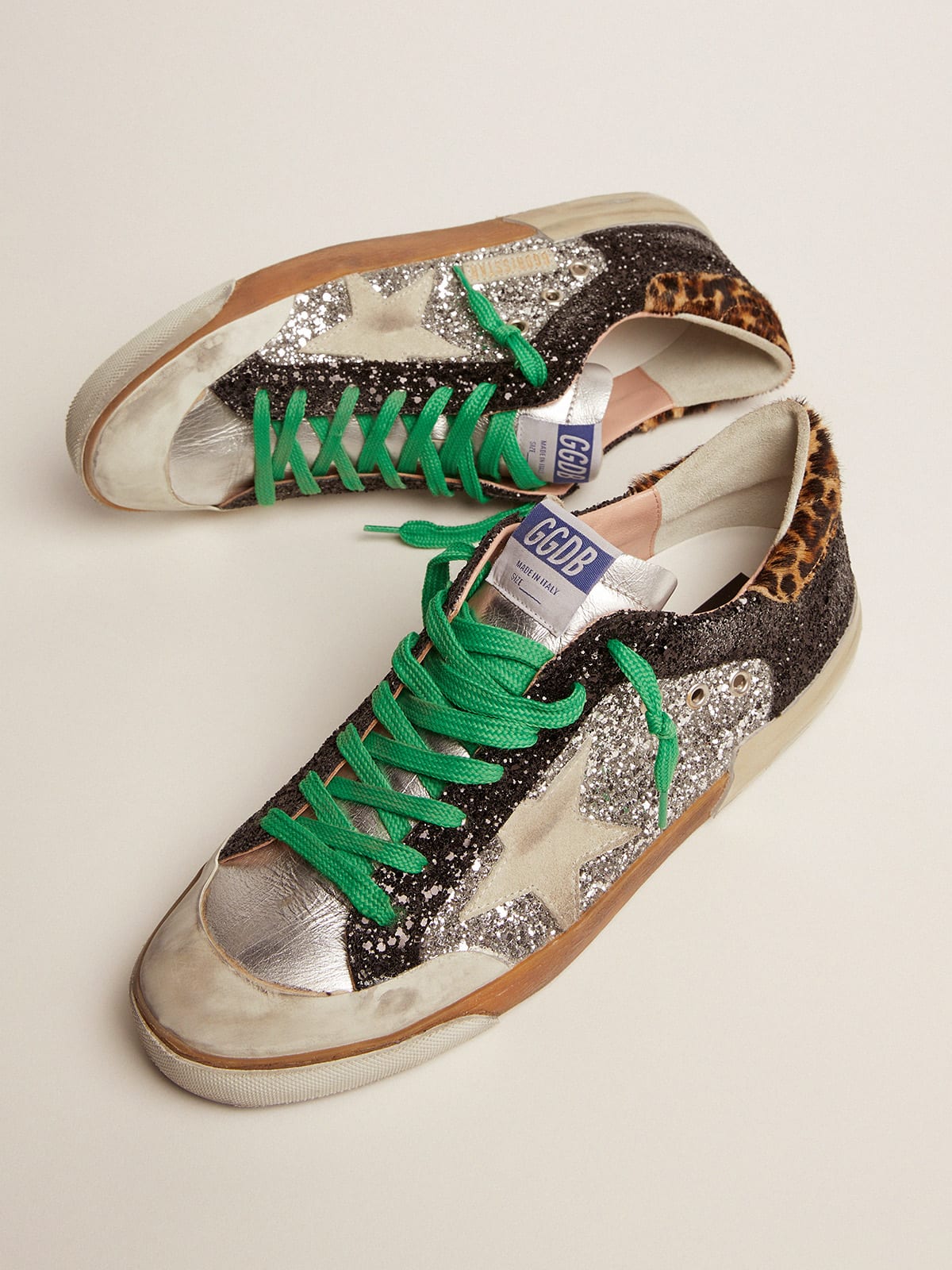 Super-Star sneakers in black and silver glitter with multi-foxing | Golden  Goose