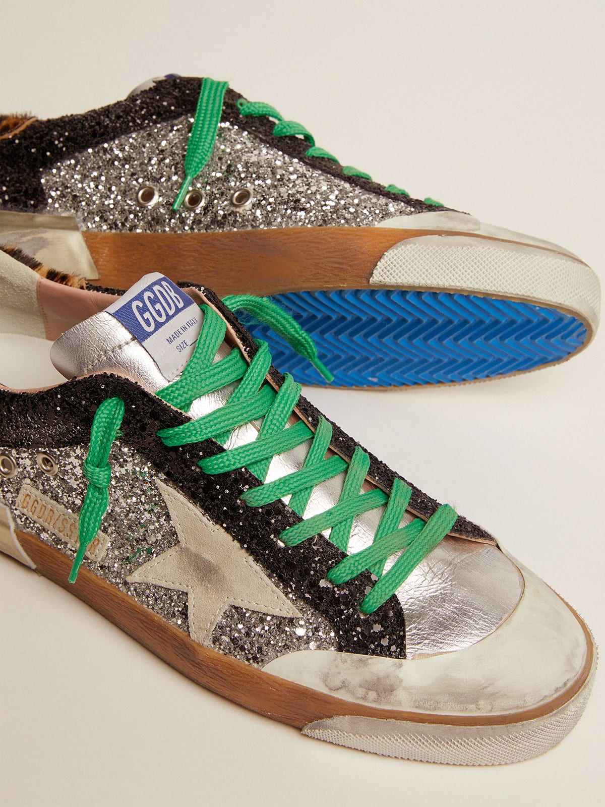 Super-Star sneakers in black and silver glitter with multi-foxing | Golden  Goose