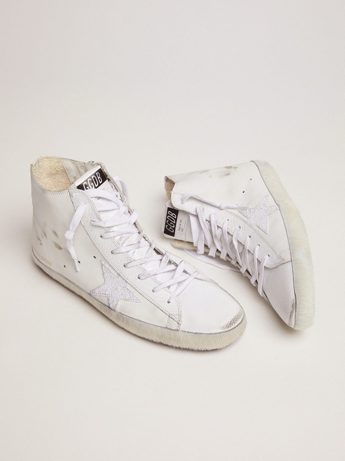 Men’s LAB Limited Edition white and glitter Francy sneakers | Golden Goose