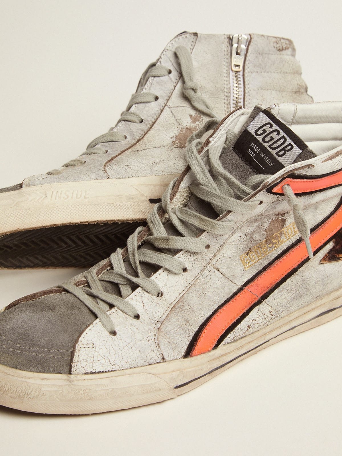 Slide sneakers in crackled suede with leopard-print pony skin star | Golden  Goose