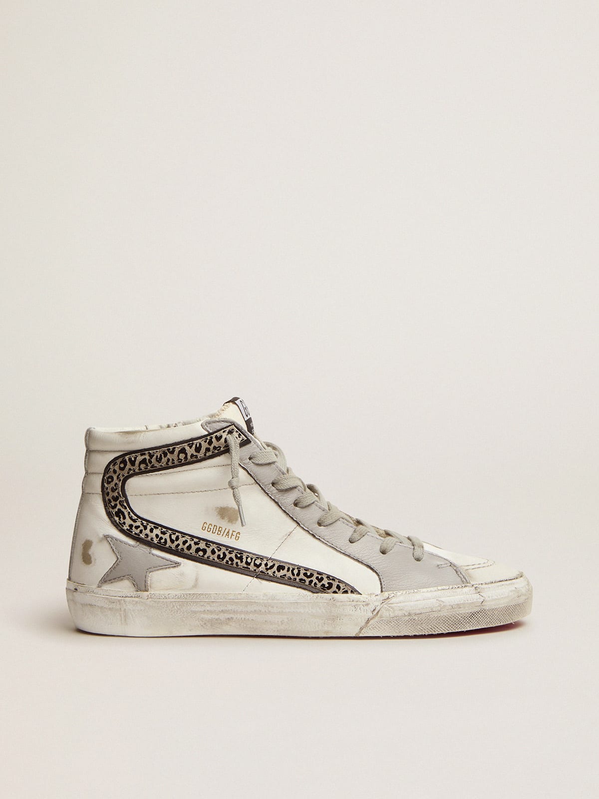 Golden Goose - Sneakers Slide avec tige en cuir blanc et virgule en daim à imprimé animalier in 