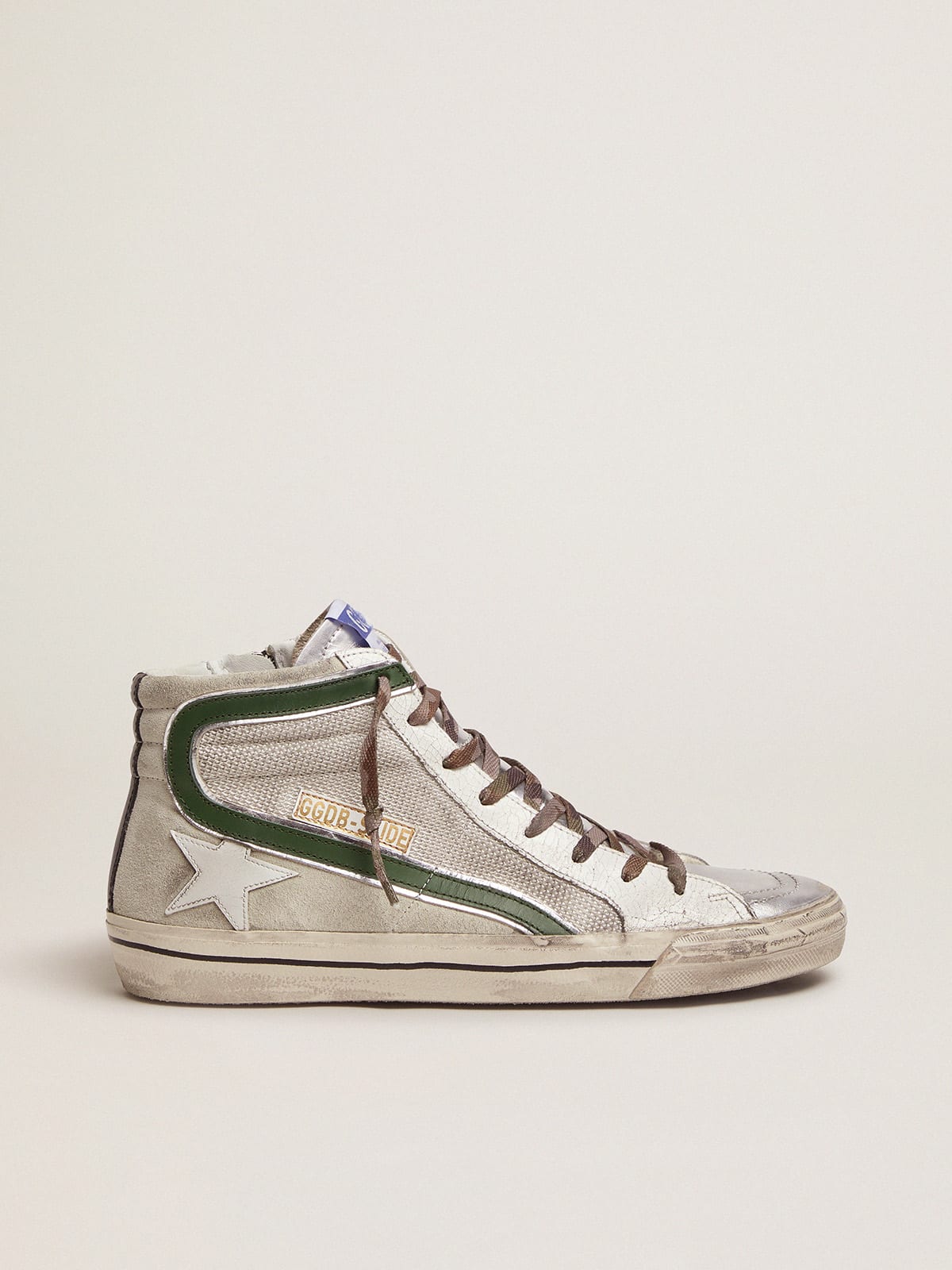 Slide LTD sneakers in leather and mesh with green flash | Golden Goose