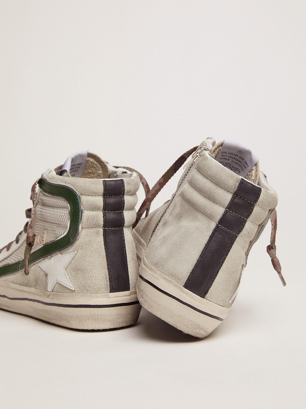Slide LTD sneakers in leather and mesh with green flash | Golden Goose